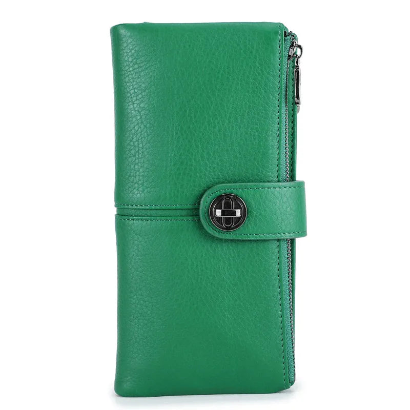 Long Women Airtag Wallet | Genuine Leather Zipper Purse for Women